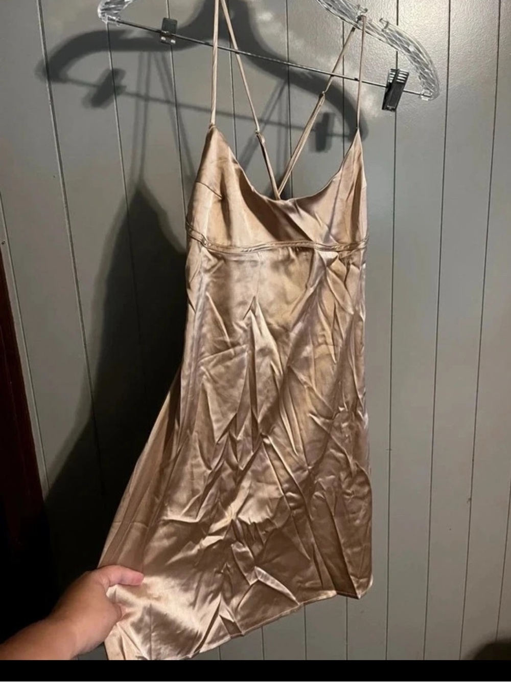 Altard state champagne satin mini dress.
